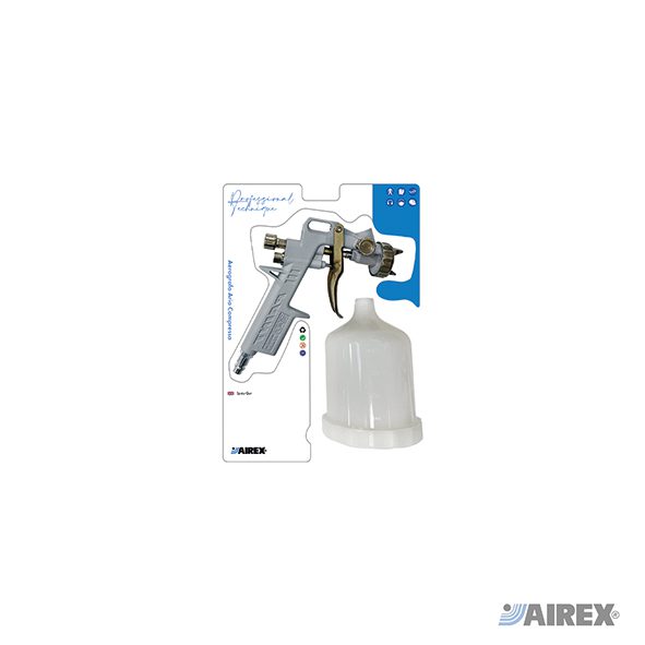 Aerografo professionale con serbatoio superiore in nylon bianco in confezione blister. AIREX