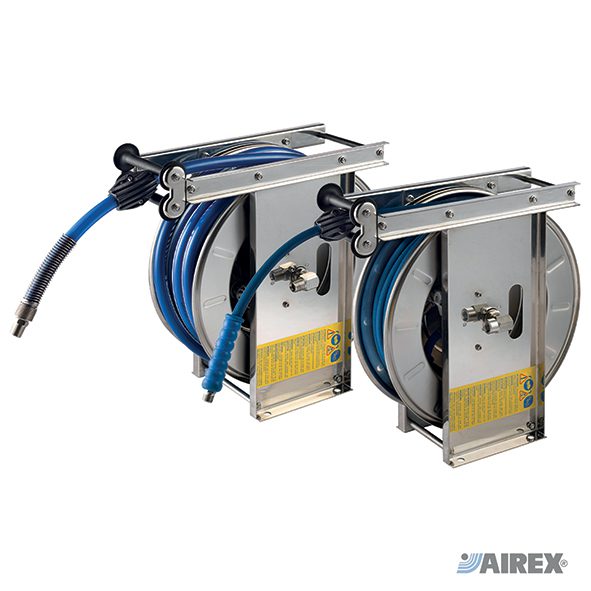 Avvolgitubo automatici serie aperta taglia media e larga in acciaio inox resistente. AIREX