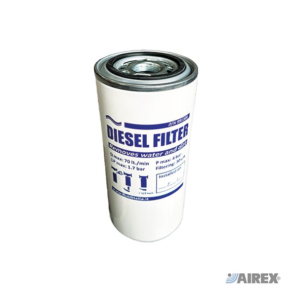 Filtro a cartuccia professionale per la depurazione del gasolio negli impianti. AIREX