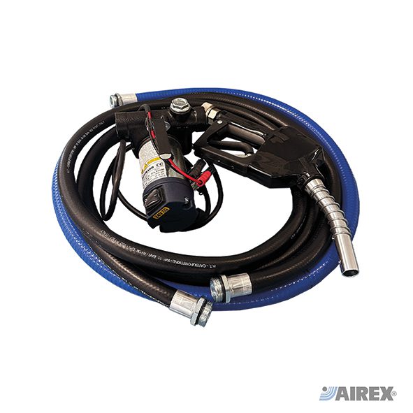 Gruppo di travaso a batteria 12V o 24V completo di elettropompa, tubo e pistola erogatrice. AIREX