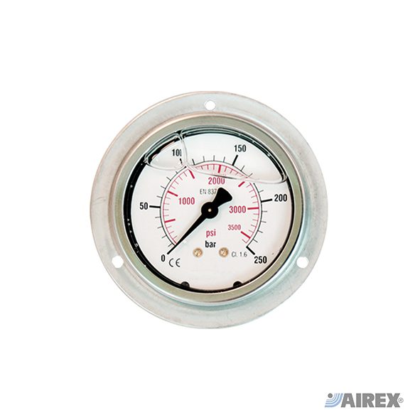 Manometro a liquido flangiato per installazione a incasso con massima protezione dello strumento. AIREX