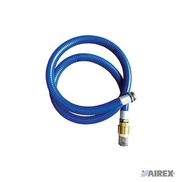 Tubo di aspirazione blu raccordato completo di valvola di fondo e filtro metallico. AIREX