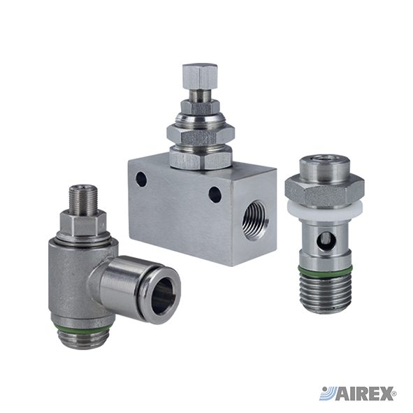 Regolatori di flusso professionali realizzati integralmente in acciaio inox per ambienti corrosivi e alimentari. AIREX