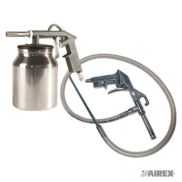 Pistola professionale per sabbiatura con serbatoio in acciaio e tubo flessibile per pescaggio. AIREX