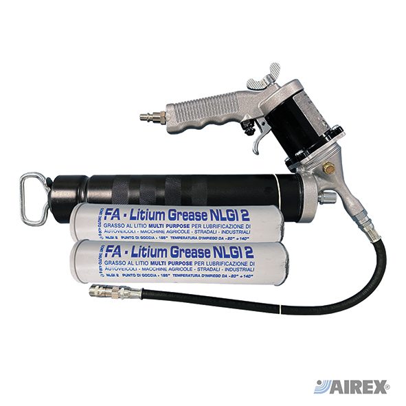 Compressore pneumatico per grasso completo di cartucce di ricambio e accessori d'uso. AIREX
