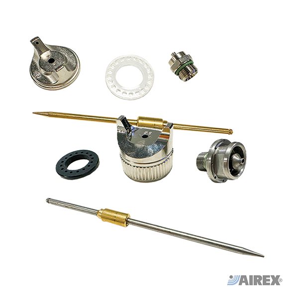 Kit completo di ricambi per aerografo comprensivo di ugelli, guarnizioni e aghi di precisione. AIREX