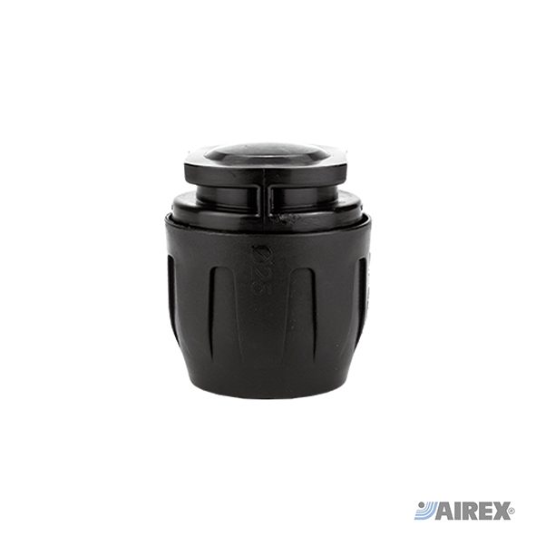 Tappi terminali di chiusura in tecnopolimero nero per condotte aria compressa. AIREX