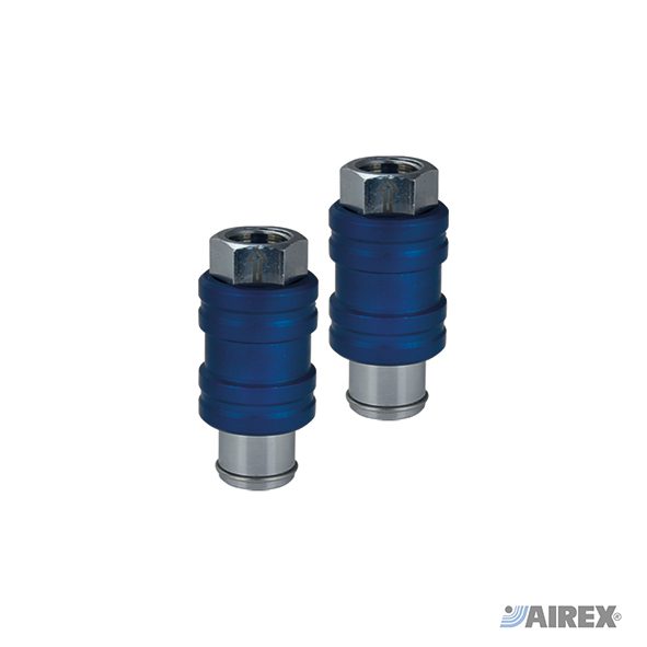 Valvola a corsoio manuale con ghiera in alluminio blu per l'intercettazione e lo scarico rapido dell'aria in linea. AIREX